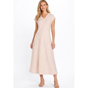 J. Peterman Blush Pink 100% Linen Cap Sleeve Maxi Dress Size 4